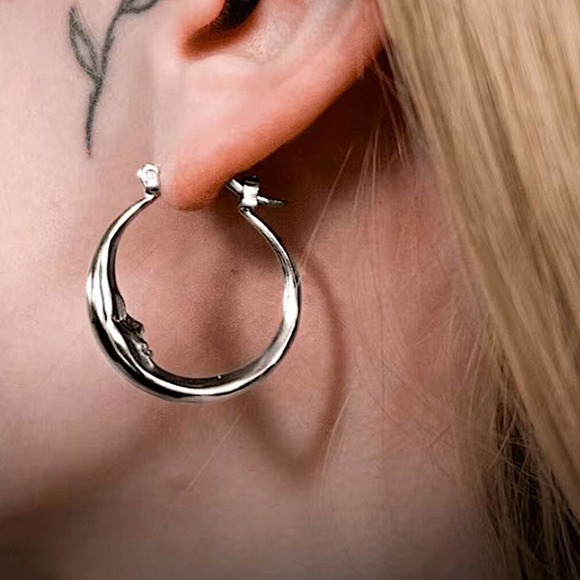Silver Moon Hoop Minimalist Earrings Earrings - Picture 6 of 7